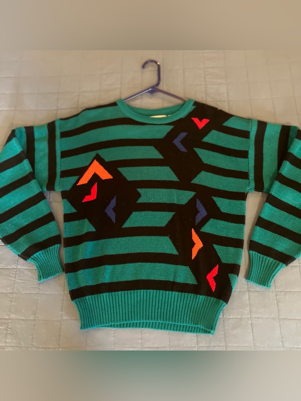 Vintage 80s geometric pattern sweater womens size large bell sleeves